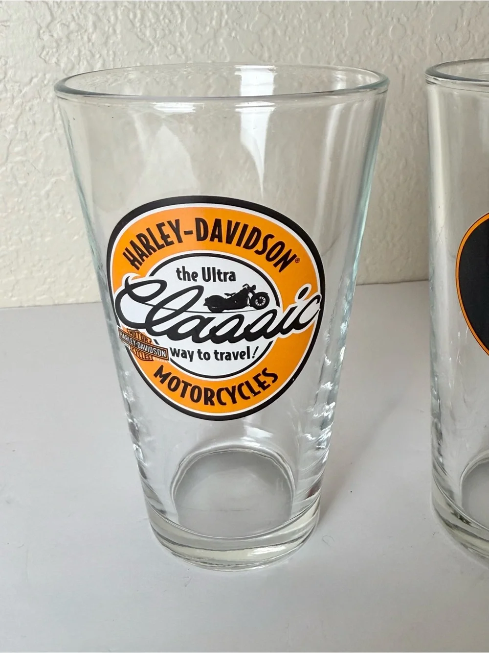 Harley-Davidson Black & Orange Garage Logo Pint Glasses - Set of 2